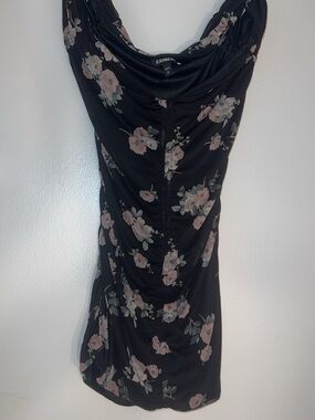 Express Black Floral Draped Neck Top